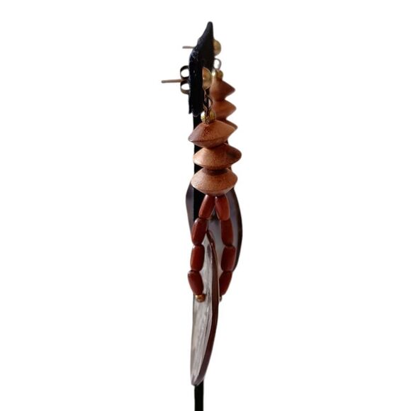 Wooden Beaded Shell Earrings Drop‎ Dangle Bohemian Tribal Ethnic Hippie Gypsy - Picture 3 of 14